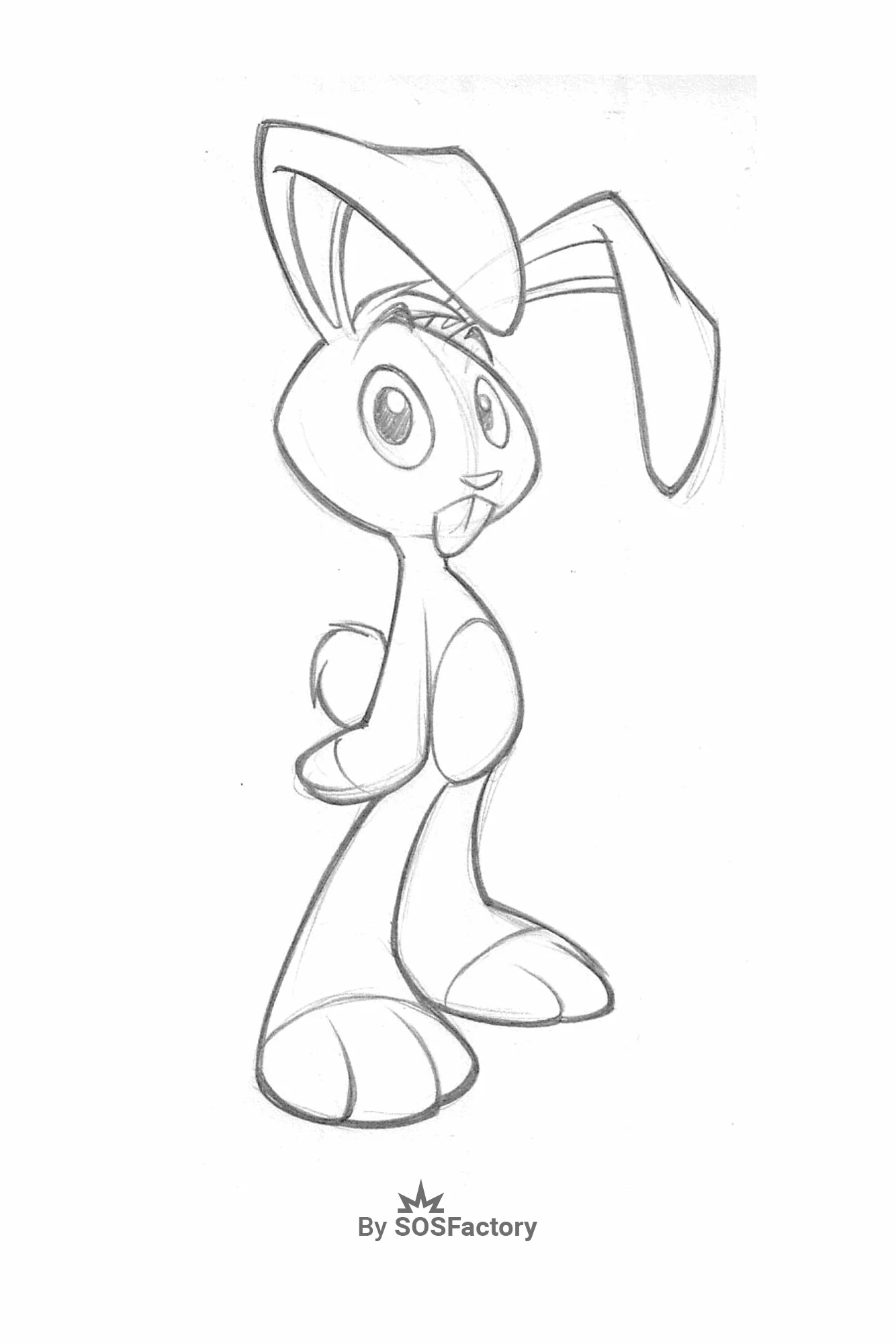Rabbit cartoon character Sketch of a cartoon rabbit character with long ears, representing a fun design for learning.