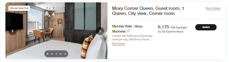 Earn up to 5,000 Bonus Points for Every Night You Stay at Moxy Bangkok Ratchaprasong 3 bonus points Marriott Bonvoy depending on the type of room Moxy Corner Queen/Twin & Moxy Loft: