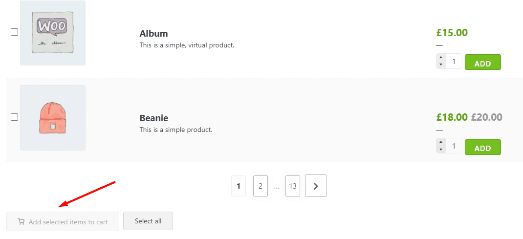 activate multi add to cart in WooCommerce Table Plugin