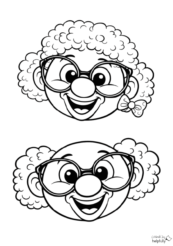 Oma und Opa Clown zum Ausdrucken, Malen und Basteln