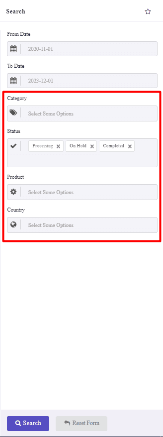 set filter form in WooCommerce report