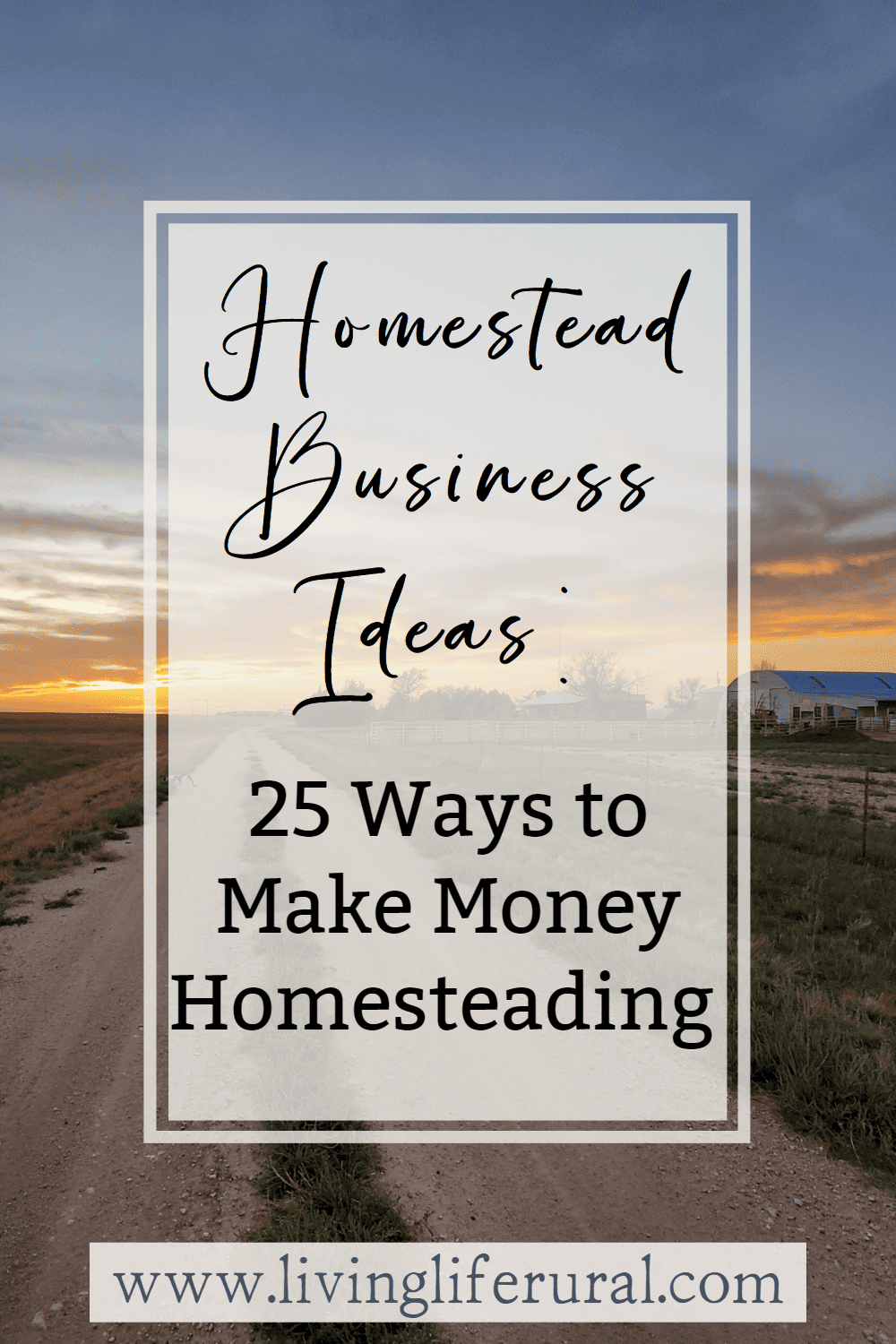 image of a homestead with the words: Homestead business ideas: 25 ways to make money homesteading