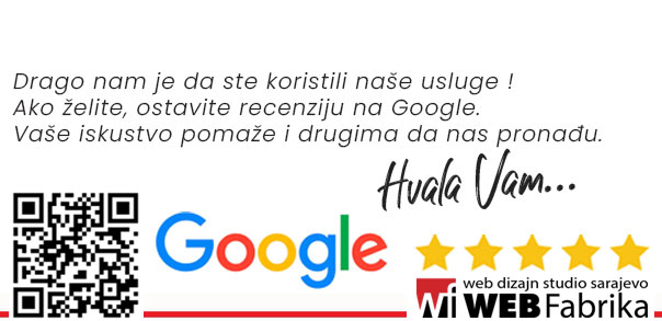 GOOGLE RECENZIJE WebFABRIKA Sarajevo - Izrada web stranica | SEO optimizacija | Digitalni marketing