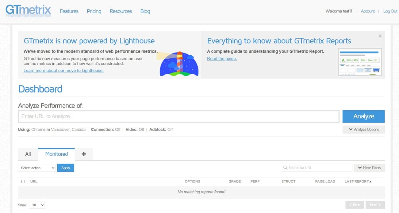 GT Metrix for wordpress website test gtMetrix site