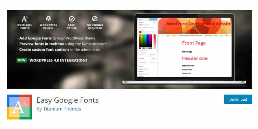 Easy google fonts plugin in WordPress