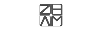 A black and white logo with the title 'zom'.