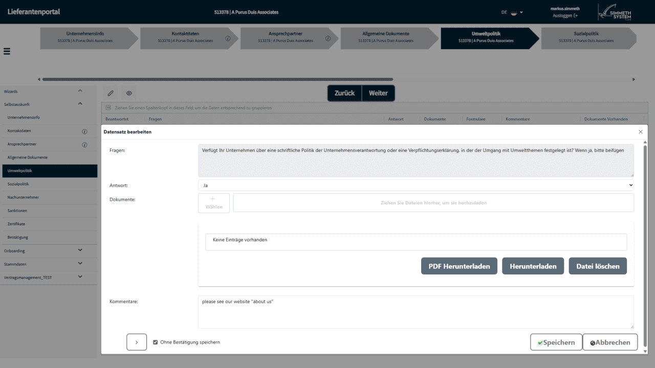 Workflow gesteuertes Lieferanten-Onboarding