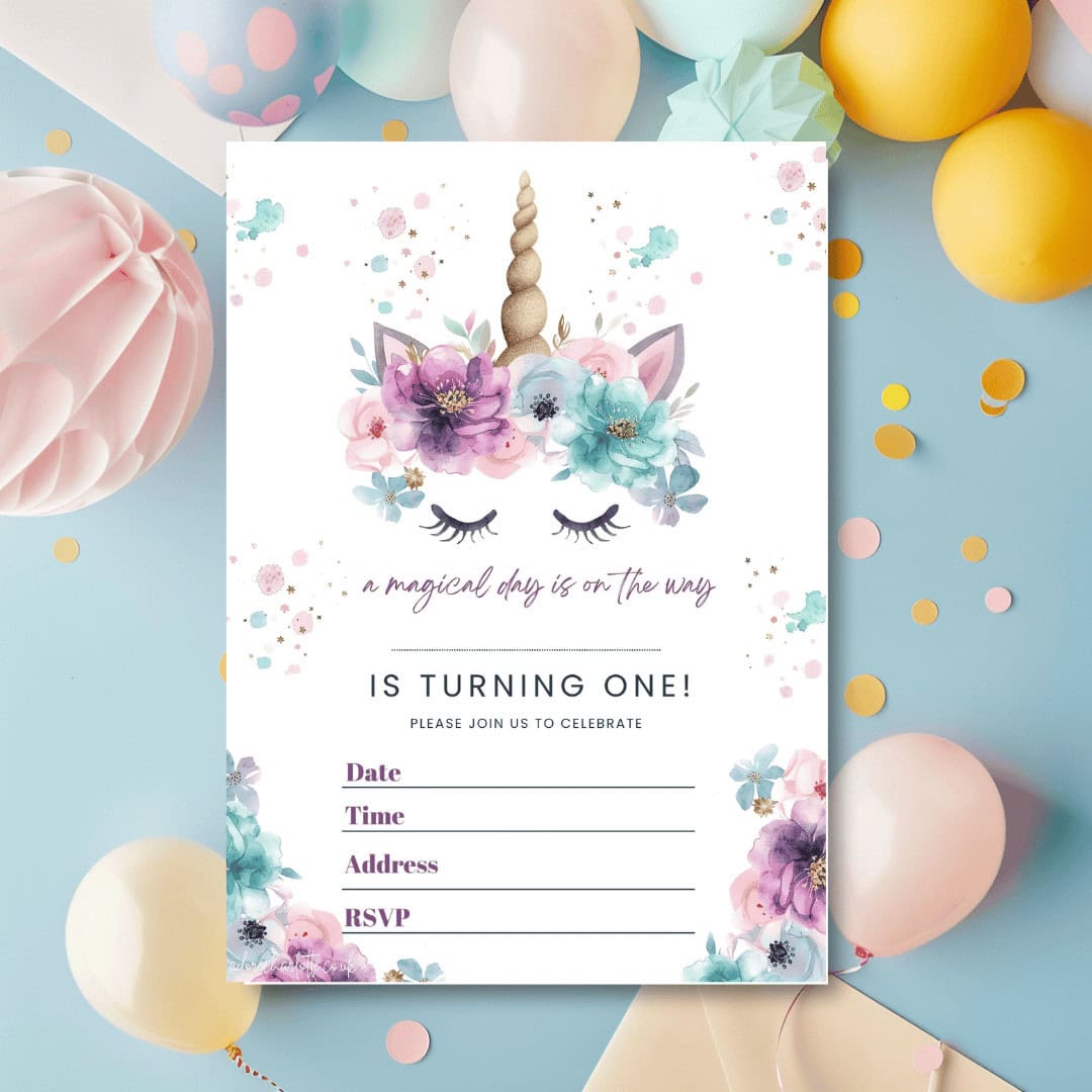 Unicorn Birthday Party Free invites.