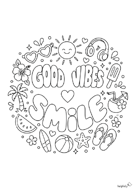 Gratis Ausmabild mit Sommermotiven im Mandala Style als Smileyface