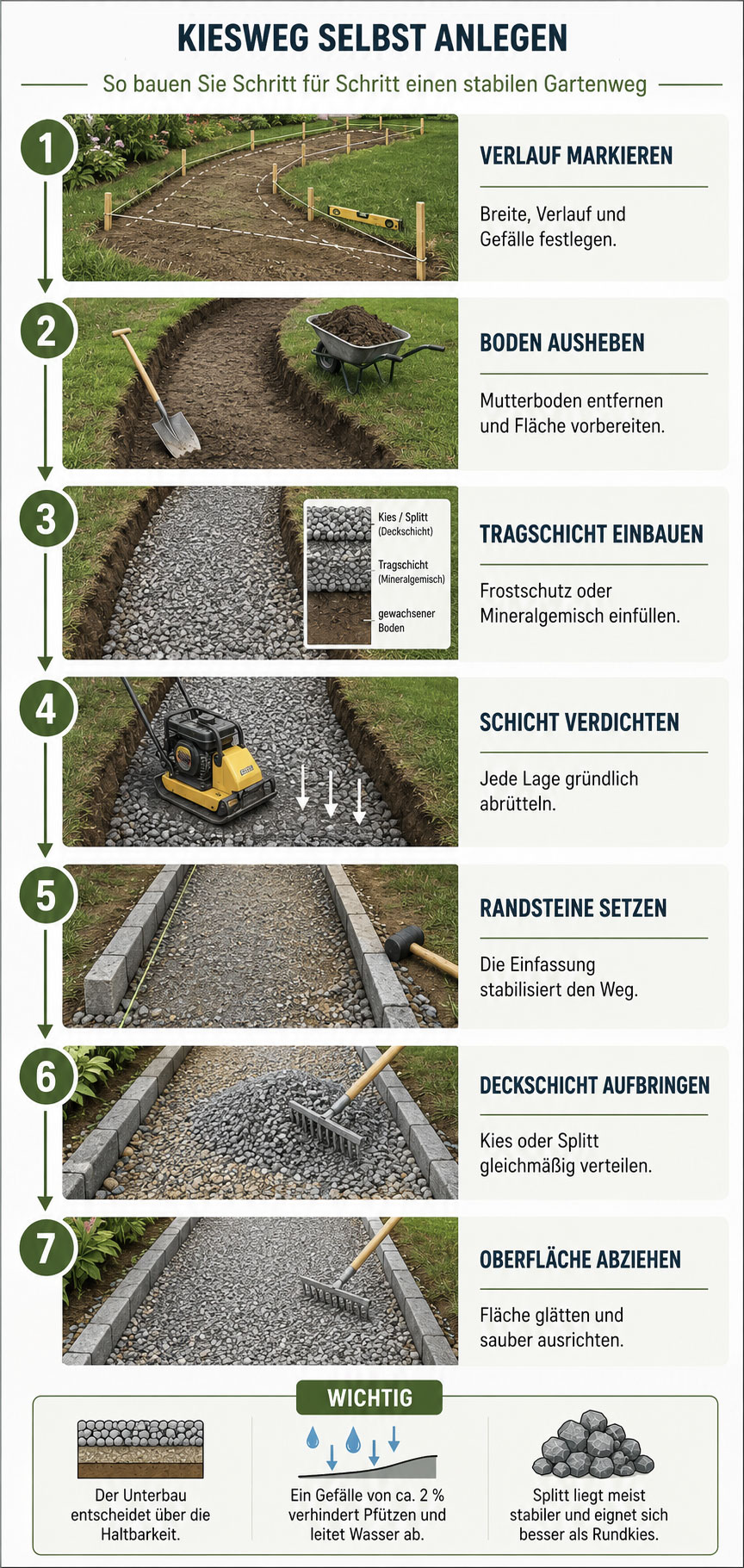 Kiesweg anlegen Schritt für Schritt
