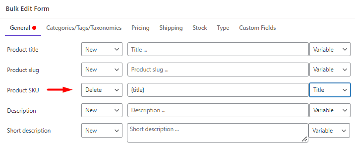 Delete value from product SKU