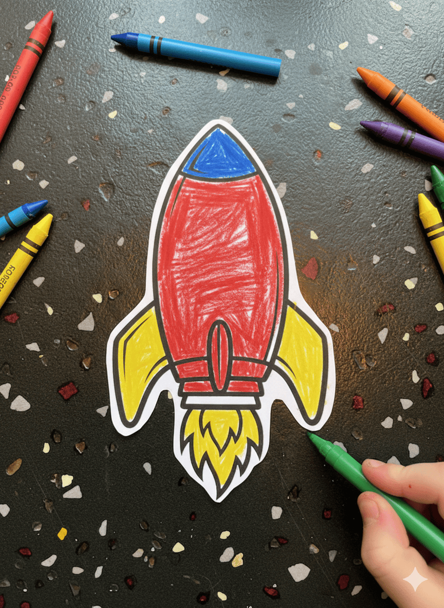 Raketen zum Basteln mit Kindern ausdrucken und anmalen