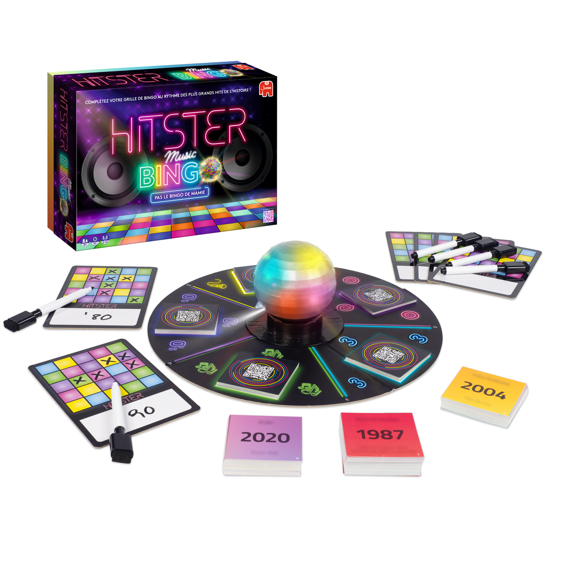 Accessoire de jeu Bingo lumineux avec plateau interactif et marqueurs, idéal pour soirées animées, puzzle et loisirs créatifs.