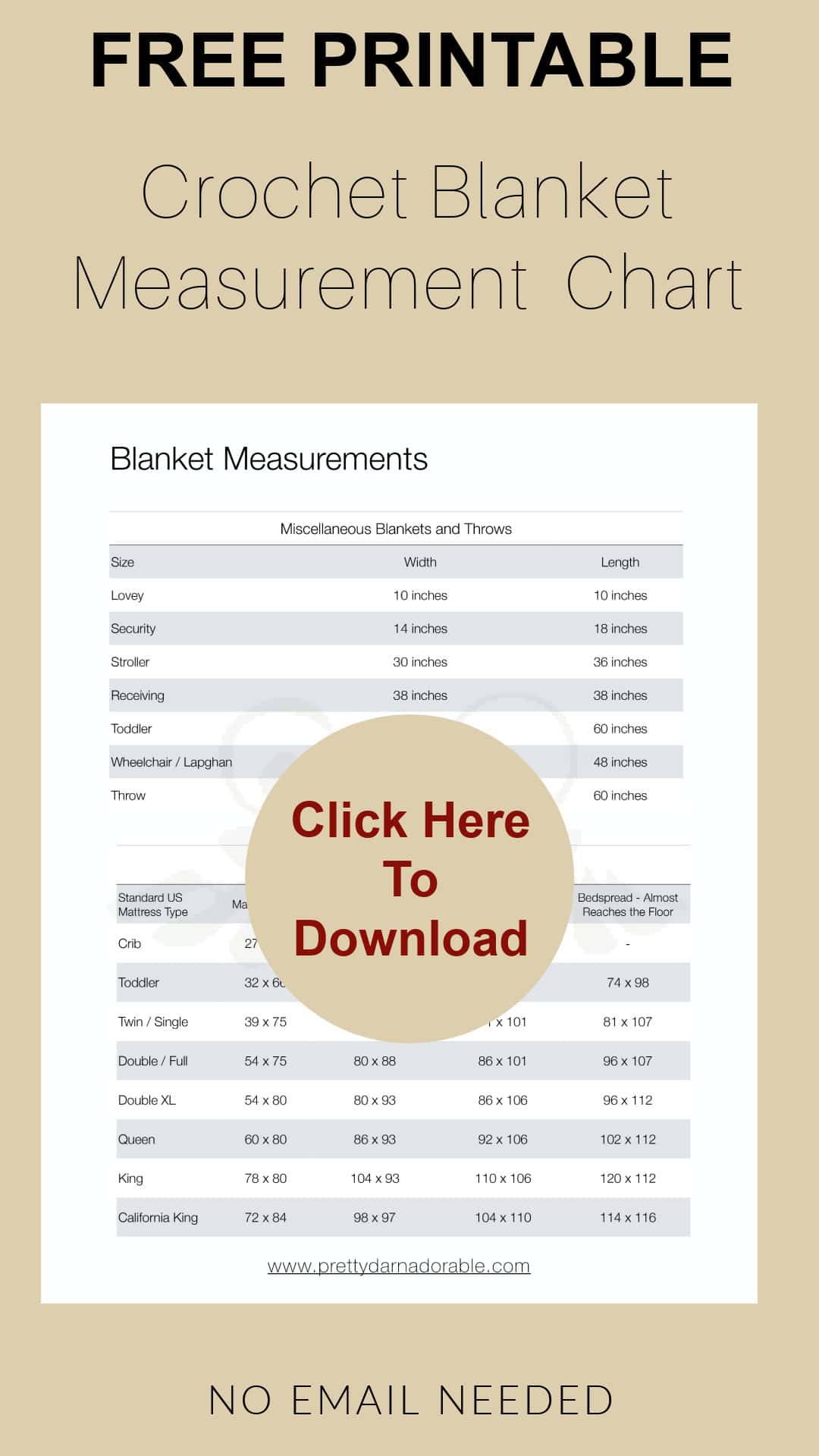crochet blanket measurement chart - click to download