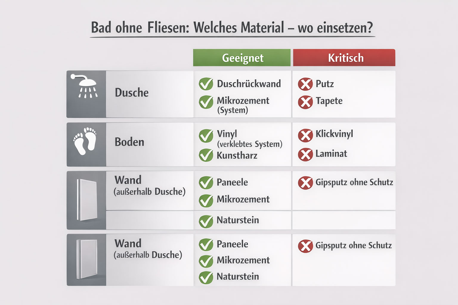 Bad ohne Fliesen Materialien