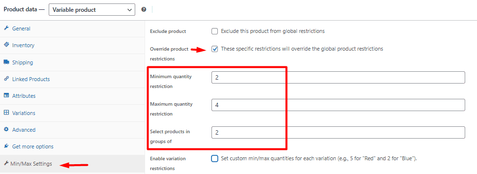 Set min max quantity restriction on single product