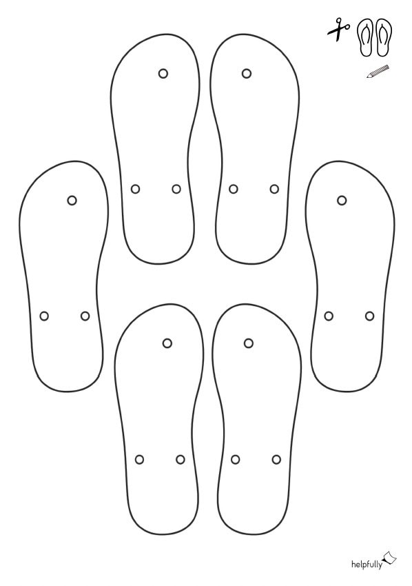 bastelvorlage mit verschiedenen Flipsflops zum Ausdrucken, Malen und Basteln