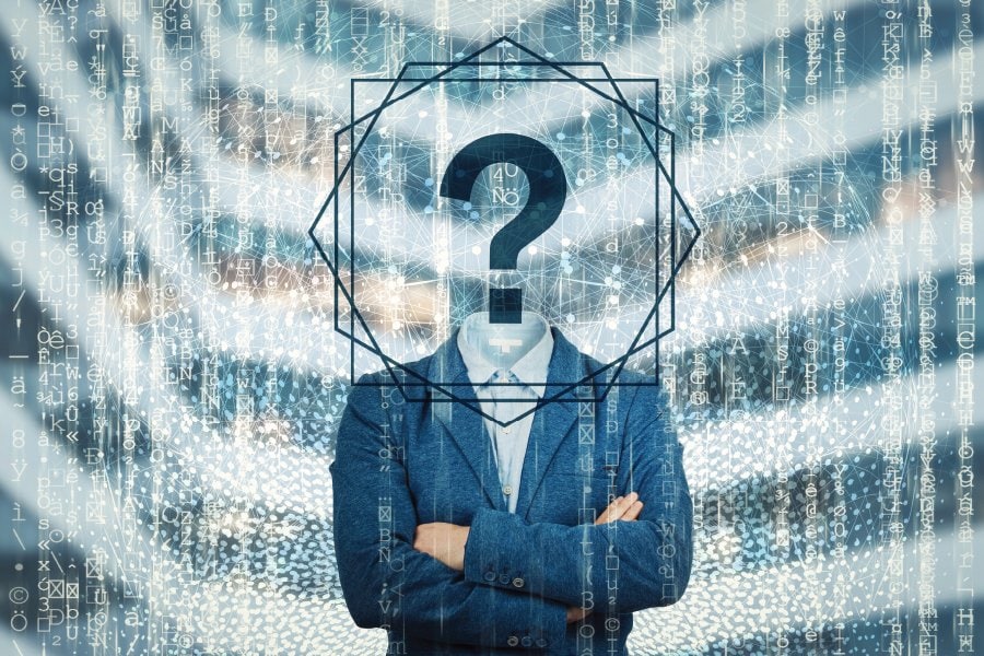 Man with question mark head.