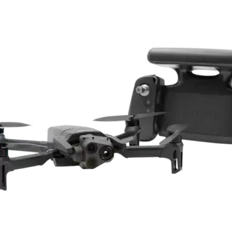 a black drone with a black case