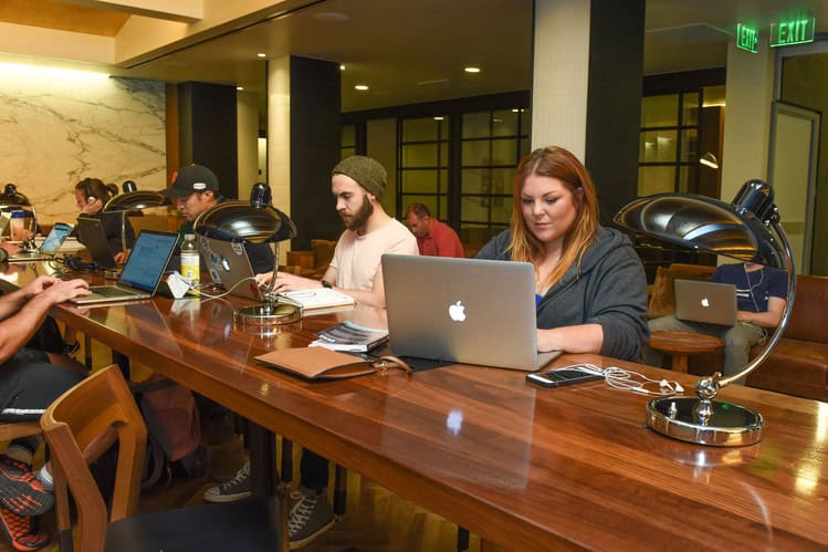 Fitness centers are being transformed into a second business place with substantial space for working fitness center members who wish to conduct business and stay fit simultaneously (Wall Street Journal PHOTO/Steven Gregory).
