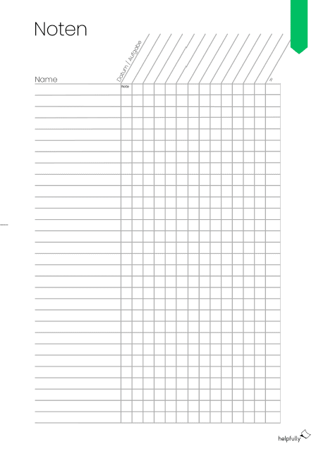 Notenliste für Lehrer für Fachfarbe Grün zum Ausdrucken
