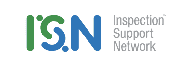 Logo for Inspection Support Network (ISN) with stylized green and blue letters "ISN" on the left, and the words "Inspection Support Network Year in Review" in gray text on the right.