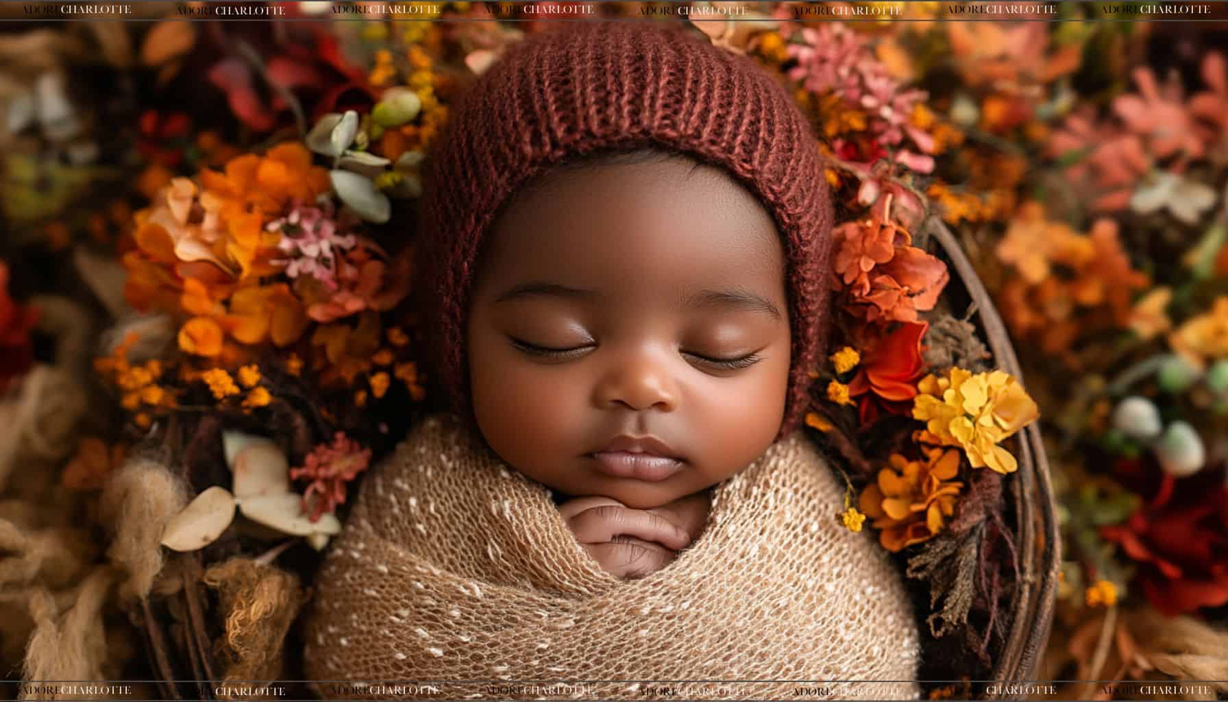 Newborn baby sleeping swaddled.
