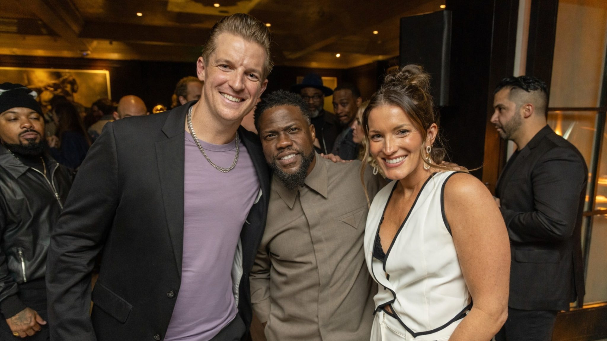 Kevin Hart with Devan and Morgan Kline at a partnership celebration event