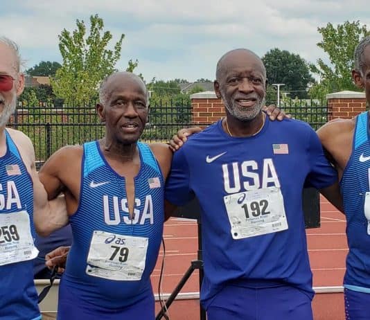 New masters world record set in the 1600m (4x400m) relay for men 65 years and older – 4:01.03!