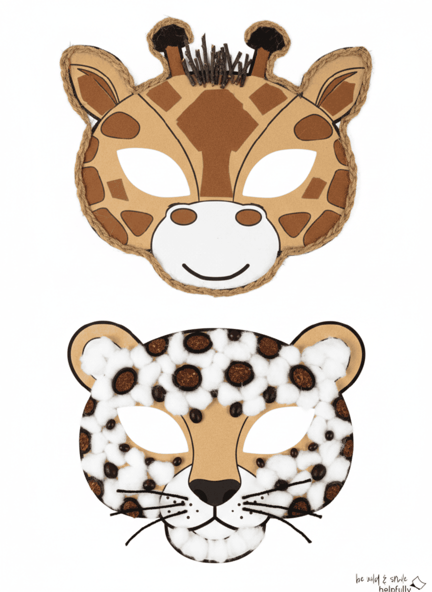 Tiermasken basteln mit Naturmaterial und Stoff