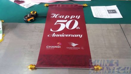 Satin fabric for Lion Dance Scroll use for Changi Airport Group 50th Anniversary