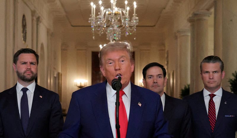 Donald Trump addresses nation with JD Vance, Marco Rubio, and Pete Hegseth at White House June 2025