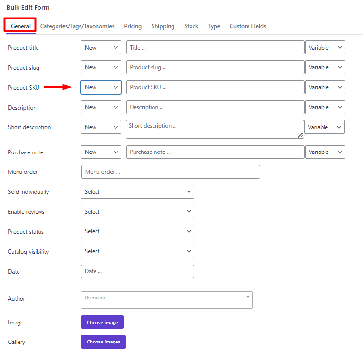 Bulk edit SKUs in WooCommerce