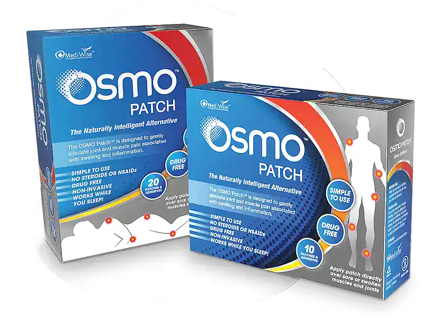 OSMO Patch Product Image - 1 pack of 10 patches displayed horizontally, 1 pack of 20 patches displayed vertically