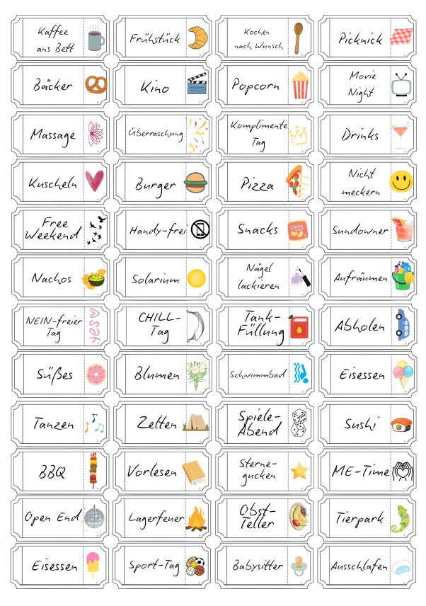 Mini-Gutscheine im Ticketformat ausdrucken, ausschneiden und Freude schenken
