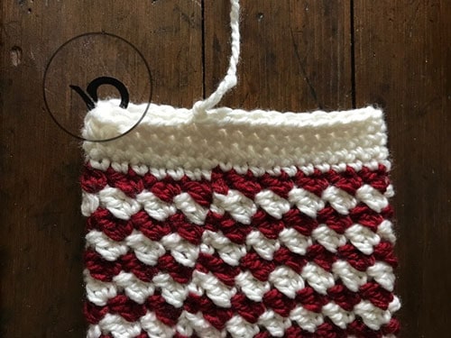 Instructional photo for crochet christmas stocking pattern