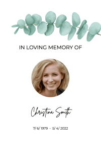 Eucalyptus memorial card template 033 Eucalyptus memorial card template 033 – Funeral Order of Service Template