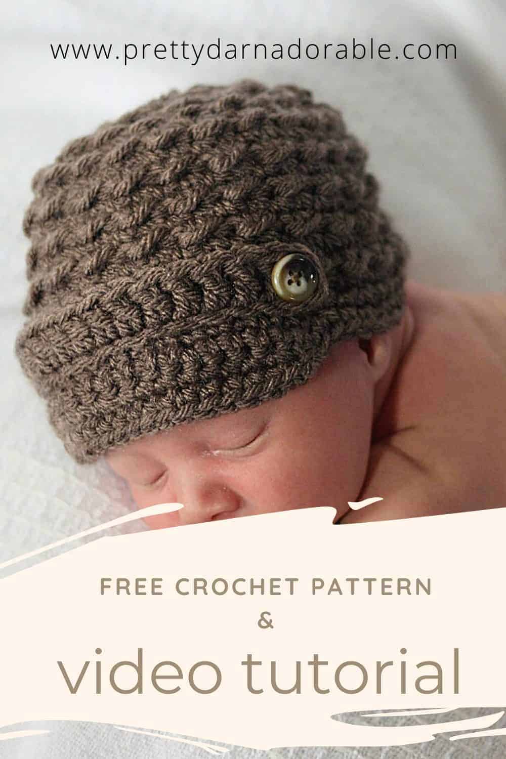 newborn crochet newsboy cap made in taupe worsted weight yarn