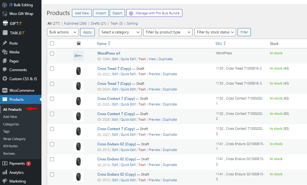 Check the result of upload products to WooCommerce page