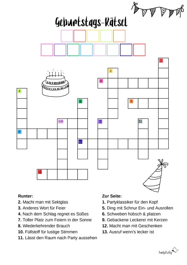 Kreuzworträtsel zum Geburtstag zum Ausdrucken