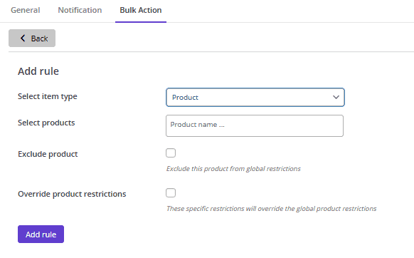 Choose products for bulk limit restriction