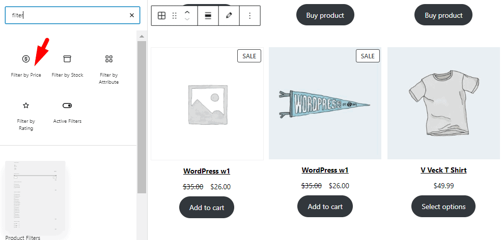 Add price filter block to WooCommerce products