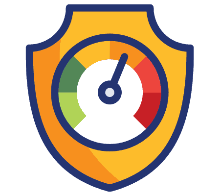 Security badge icon representing performance assurance, reliability, and system protection