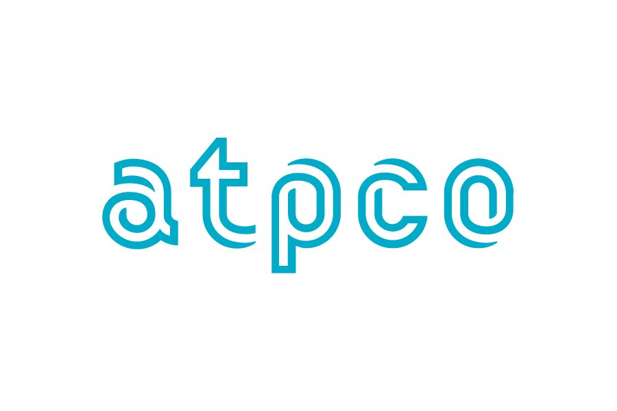 A minimalist logo design with the lowercase letters "atpco" written in bold, clean, and modern turquoise typography on a white background. The font features unique curves and a futuristic aesthetic, representing innovation and professionalism.