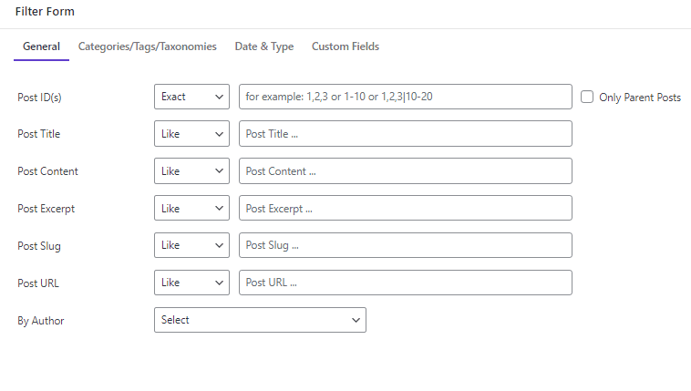 WordPress posts bulk edit plugin filter form