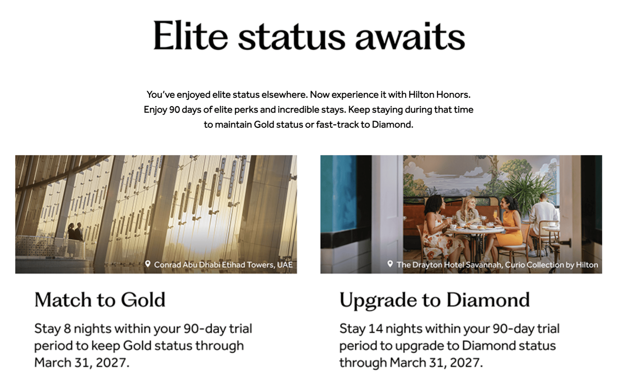 Hilton Status Match & Gold/Diamond Trial Fast Track 2025 2 trial match to Gold status and update to Dimond status