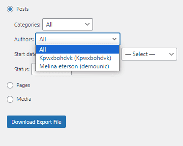 export posts by author in WordPress