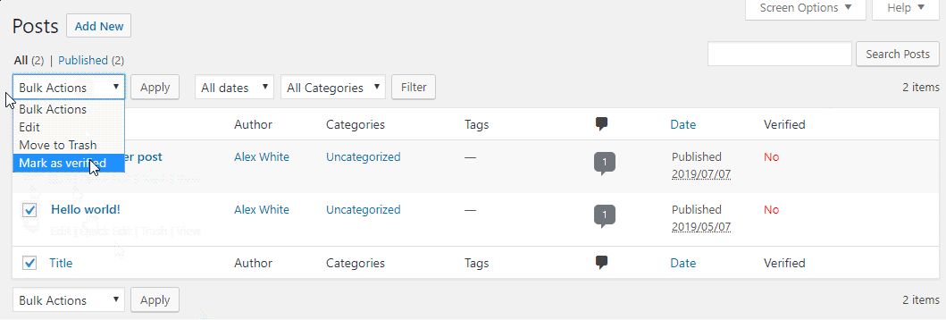 marked as verified option