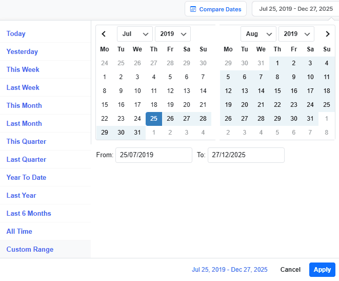 Define report date range