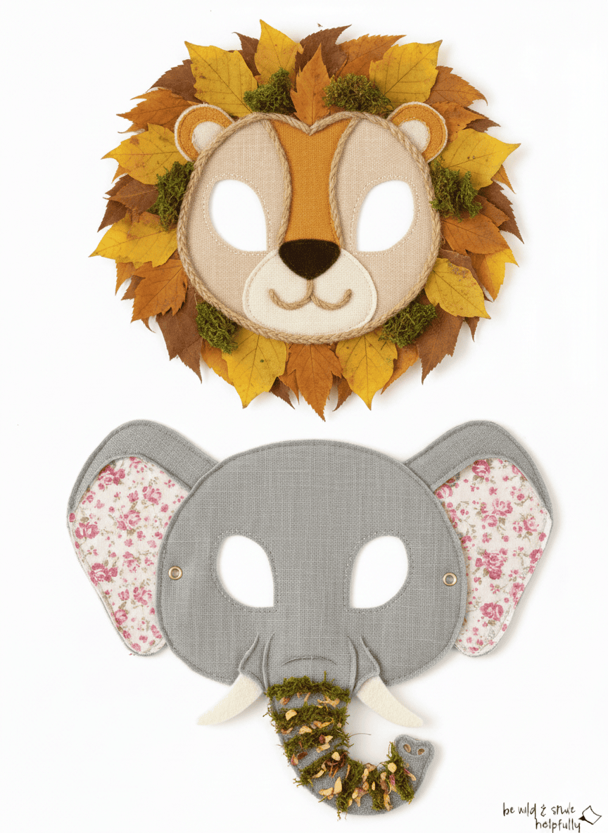 Tiermasken basteln mit Naturmaterial und Stoff